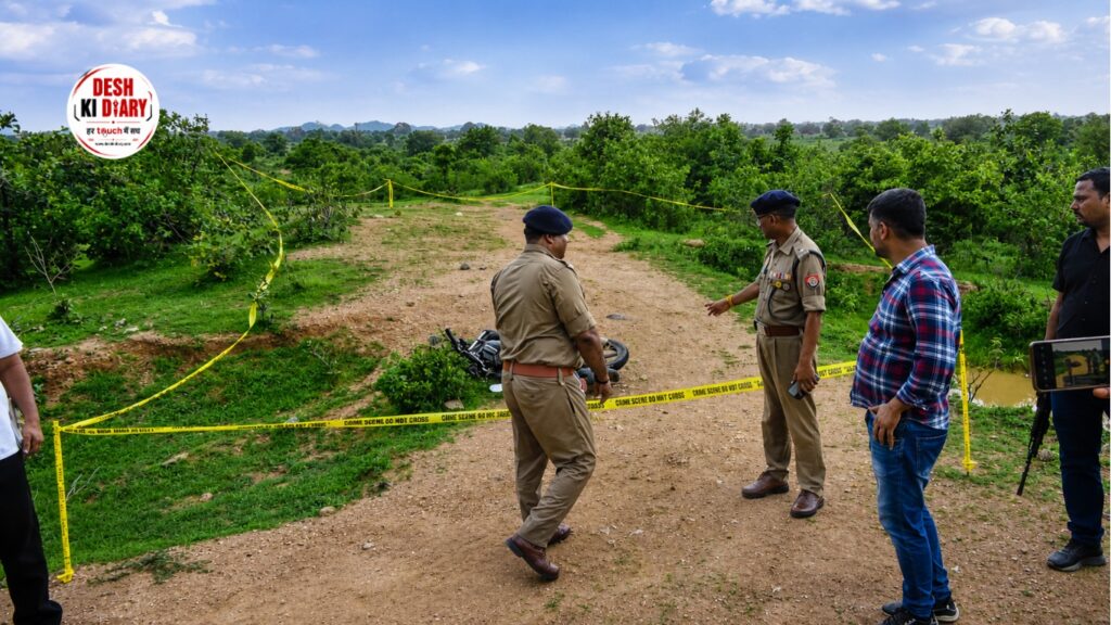 चित्रकूट गैंगरेप मामले में घटनास्थल पर पुलिस और जांच टीम निरीक्षण करती हुई।